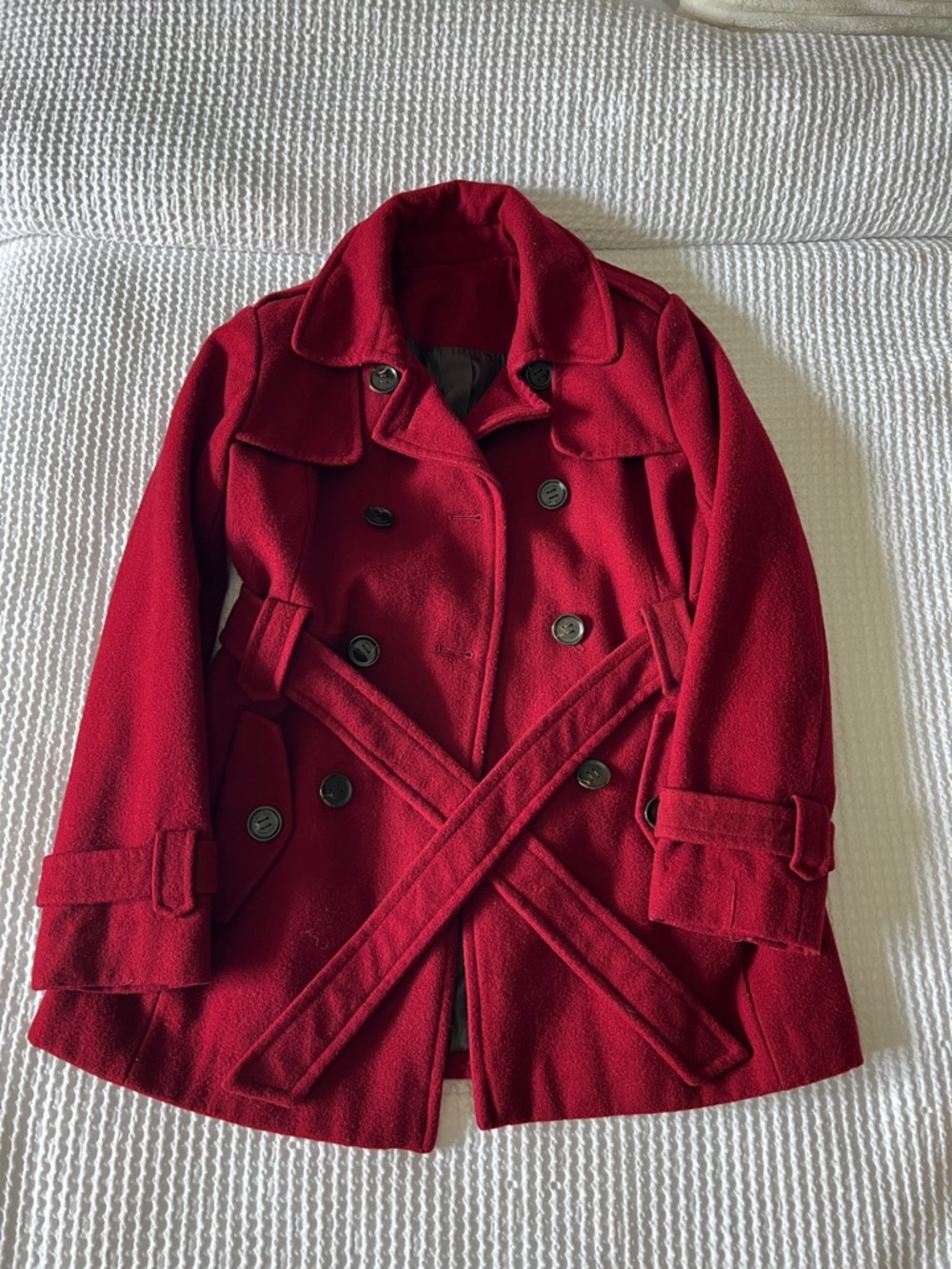 Calvin Klein Red Double-Breasted Wool Peacoat